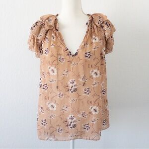Ulla Johnson Silk-Blend Floral Ruffle Sleeve Blouse • Size 4 • Boho Elegant